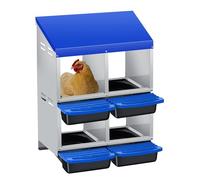 GarveeLife Rollaway Chicken Nesting Box - 4-Compartment Double Layer Galvanized Steel, Pull-Out Egg Tray, Waterproof & Ventilated Roof, Easy Clean, Wall or Floor Mount - Blue, Four-Compartment Double