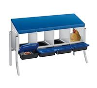 GarveeLife Rollaway Chicken Nesting Box - 4-Compartment Durable Metal Laying Box with Pull-Out Egg Tray, Waterproof Ventilated Roof, Easy Egg Collection and Cleaning, Wall or Floor Mount - Blue, Four