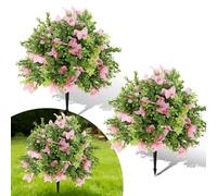 GarveeLife Set of 2 Artificial Boxwood Topiary Ball Trees - UV-Resistant Faux Greenery with Silk Flowers, Ground Spikes Included - Decorative Fake Shrubs for Indoor Outdoor Use, Planters & Weddings
