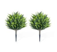 GarveeLife Set of 2 Artificial Cedar Topiary Ball Tree with Ground Spike, Indoor Outdoor Decorative Faux Shrub Bushes Plants Fake Greenery Cypress for Front Porch Garden Patio Home Office