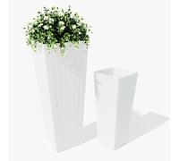 GarveeLife Set of 2 Tall Planters (82cm+60cm), Extra Large Tapered Square Plant Pots with Drainage Holes, Indoor and Outdoor Flower Pots for Garden, Patio and Front Door, White