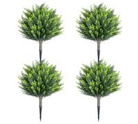 GarveeLife Set of 4 Artificial Cedar Topiary Ball Tree with Ground Spike, Indoor Outdoor Decorative Faux Shrub Bushes Plants Fake Greenery Cypress for Front Porch Garden Patio Home Office
