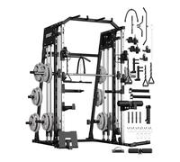 GarveeLife Smith Machine Home Gym All in One, 2200 LBS Squat Rack Power Cage with Smith Bar, Lat Pull-Down, Cable Systems, Leg Hold-Down and More Attachments, Workout Equipment (Black)