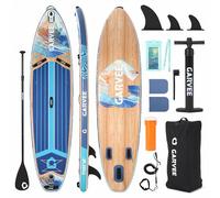 GarveeLife Stable Inflatable Paddle Board with Non-Slip EVA Deck, Tri Fin - Gradient Light Wood Grain SUP Complete Kit with Backpack, Pump & Paddle for Adults & Family Water Sports