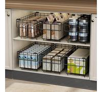 GarveeLife Stackable Chest Freezer Baskets - Carbon Steel Wire Kitchen Storage Racks with Handles - Durable Pantry & Freezer Organizer for Easy Access and Air Circulation, 37 x 15 x 18cm, Black - 6pcs