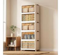 GarveeLife Storage Boxes with Lid - 45Tier Plastic Storage Box with Lid, Stackable Boxes with Wheels, Storage Drawers with Front Door, Plastic Box for Home and Office, White, 5 Packs