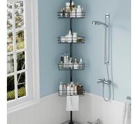GarveeLife Telescopic Shower Caddy Corner, 4-Tier Corner Shower Organiser | Rustproof for Bathroom, No Drilling Adjustable Height 191-280cm (75-110"), Rust-Proof Metal Storage Shelves with Towel Bar
