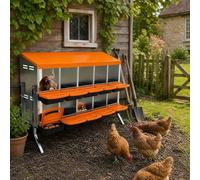 GarveeMore 10-Hole Chicken Nesting Box With Bracket, Roll Away Egg Laying Boxes with Lid, Durable Galvanised Steel Nesting Boxes for Hens, Wall Mount Poultry Supplies & Hen House Equipment, Orange