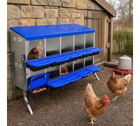 GarveeMore 10-Hole Chicken Nesting Box With Bracket, Roll Away Egg Laying Boxes with Lid, Durable Galvanised Steel Nesting Boxes for Hens, Wall Mount Poultry Supplies & Hen House Equipment, Blue