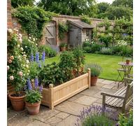 GarveeMore 110x40x35cm Wooden Raised Garden Bed with Drainage, Rectangular Timber Trough Planter Box for Veg & Flowers, Heavy Duty Indoor Outdoor Garden Planter for Balcony & Decking