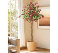 GarveeMore 183cm Artificial Bougainvillea Tree,Bright Pink | Verdant Leaves,Silk Cloth,Wood Trunk,Moss,No Watering