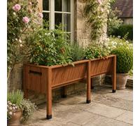 GarveeMore 183x60x77cm Wooden Raised Garden Bed, 13.7in Deep Elevated Planter Box for Vegetables Herbs, Cedar Wood Standing Garden Bed with Hooks & Liner, Outdoor Patio Veg Patch, Acorn Brown