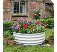 GarveeMore 2-Pack 90x90x30cm Round Galvanised Raised Garden Bed, Open Bottom Corrugated Metal Planter Box for Veg & Flowers, Heavy Duty Outdoor Planters for Patio, Off-White