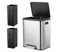 GarveeMore 30L Dual Trash Can with Lid, 50x42x32.5cm Stainless Steel Waste Bin with 2 Removable Inner Bucket and Soft Close Lid for Office, Bedroom, Kitchen