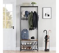 GarveeMore 4-in-1 Hall Tree Coat Rack with Shoe Storage Bench, Freestanding Entryway Organizer w/Clothes Rail, 10 Hooks, Steel Frame, Rustic Brown, Double Row Hook 60 Width
