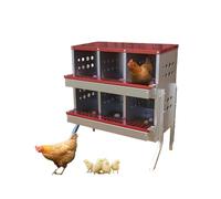 GarveeMore 6 Compartment Galvanised Metal Chicken Nesting Box, Rollaway Egg Tray with Training Eggs & Perch, Portable Poultry Laying Station, Anti-Peck, Easy Clean, Red