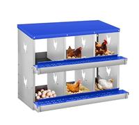 GarveeMore 6-Compartment Metal Chicken Nesting Box for Hens and Ducks - Wall-Mounted or Freestanding Laying Box - Egg Collection Tray, Perch, Lid, Vented Design - Easy to Clean, Protects Eggs, Perfect