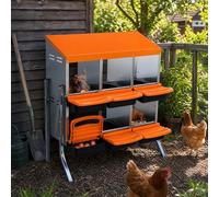 GarveeMore 6-Hole Chicken Nesting Box With Bracket, Roll Away Egg Laying Boxes with Lid, Durable Galvanised Steel Nesting Boxes for Hens, Wall Mount Poultry Supplies & Hen House Equipment, Orange