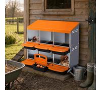 GarveeMore 6-Hole Chicken Nesting Box Without Bracket, Roll Away Egg Laying Boxes with Lid, Durable Galvanised Steel Nesting Boxes for Hens, Wall Mount Poultry Supplies & Hen House Equipment, Orange