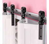 GarveeMore 60'' Heavy Duty Bi-Folding Sliding Barn Door Hardware Kit - Smooth & Quiet Side-Mounted Black Roller - Easy Installation - Fits Four 14'' Bifold Closet Doors - Hardware Only -