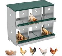 GarveeMore Automatic Roll Out Chicken Nesting Box - Heavy Duty Metal Construction - Easy Clean, Ventilated, Egg Collection Tray - For Hens & Ducks - Double Layer, 6 Compartments, Green