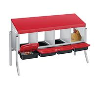 GarveeMore Automatic Rollaway Chicken Nesting Box, 4 Compartment Galvanised Steel Poultry Egg Laying Box with Legs, Anti-Peck, Easy Clean, Portable Hen Coop Accessory, Red