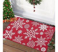 GarveeMore Christmas Door Mat, Non-Slip Welcome Doormat, Snowflake Pattern Xmas Mat Indoor/Outdoor for Living Room/Batroom/Kitchen,100% Polyester, 1900Gsm, Jute Woven Rubber Back,Red,50x80cm