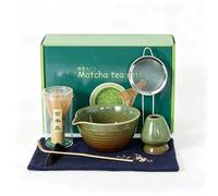 GarveeMore Complete Matcha Tea Set, 7-Piece Japanese Ceremony Kit with Ceramic Bowl, Bamboo Whisk, Scoop, Sieve & Cloth, Traditional Gift for Tea Lovers, Green