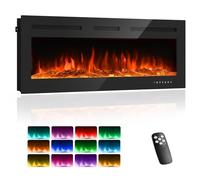 GarveeMore Electric Fireplace, 60" Wall Mounted Electric Fire with LED Flame Effect, Media Wall Fireplace with 12 Flame Colors, Log and Crystal Effects, Timer Function, Remote Control, 900W/1800W