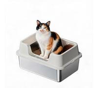 GarveeMore Extra Large Stainless Steel Cat Litter Box - High Sided, Odor Resistant, Non-Stick, Leak-Proof - Easy Clean, Non-Slip Base - For Multiple/Large Cats & Rabbits - Transparent Black,