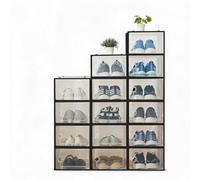 GarveeMore Garvee Stackable Shoe Boxes Clear Plastic 15 Pack Black | Clear durable plastic with hinged lids and stackable design, dustproof organiser for trainers in wardrobes, hallways and b...