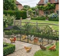 GarveeMore Heavy Duty Black Metal Chicken Run with Cover, Square Tube Galvanised Poultry Enclosure & Large Rabbit Run Outdoor, Fox Proof Wire Mesh Cage with 4 Doors for Garden, 400 x 100 x 100 cm
