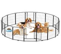 GarveeMore Heavy Duty Collapsible Dog Playpen - 16 Panel 32" Metal Exercise Pen with Door & Stakes - Expandable Indoor Outdoor Puppy Fence for Yard, Garden, RV, Camping, Training - For Small & Medium