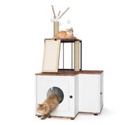 GarveeMore L-Shaped Corner Cat House with Litter Box Enclosure, Storage Cabinet, Scratching Post, Toy Balls, and Play Area