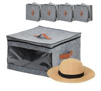 GarveeMore Large Hat Storage Box with View Window - Foldable Felt Hat Organizer with Lid for Cowboy, Sun, Fedora Hats, 16.5" Diameter, Closet Storage Container for Wide Brim Hats