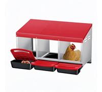 GarveeMore Roll Away Chicken Nesting Box, Galvanized Steel Metal Hen Laying Box with Egg Collector Tray, Lid Cover & Ventilation Holes, Wall-Mount or Freestanding, 3 Compartments, Red, Three Grids