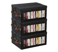GarveeMore Set of 6 CD Case, Non-Woven Stackable CD Storage Box with Lid and Handles, DVD Storage Case, 13.2" L x 5.9" W x 5.3" H Each, Solutions to Protect Your Precious Collection, Black