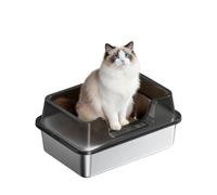 GarveeMore Stainless Steel Cat Litter Box 50 * 35 * 22cm-Transparent Black | High Sided, Leak-Proof, Odor Resistant, Non-Stick, Easy to Clean -for Multiple & Large Cats, Indoor Use - Non-Slip Base
