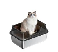 GarveeMore Stainless Steel Cat Litter Box 50 * 35 * 27cm-Transparent Black | High Sided, Leak-Proof, Odor Resistant, Non-Stick, Easy to Clean -for Multiple & Large Cats, Indoor Use - Non-Slip Base