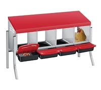 GarveeMore Ventilated Heavy Duty Chicken Nesting Box - 4-Compartment Roll Away Egg Collection, Galvanized Steel, Wall Mount or Freestanding, Easy Clean - Red, Four Grids + Bracket