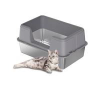 GarveeMore XXL Stainless Steel Cat Litter Tray, Semi-Closed Litter Box, Leak-Proof, Removable Toilet Houses for Cats, 60 x 40 x 36.5 cm, Grey