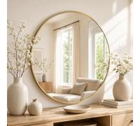 GarveeTech 24 Inch Round Wall Mirror, Gold Metal Frame, Modern & Minimalist Design, Explosion-Proof Backing, Crystal Clear Reflective Glass, Bedroom, Bathroom, Entryway Decor, Easy Installation