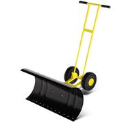 GarveeTech 29" Heavy-Duty Steel Snow Pusher with Wheels, 7-Position Adjustable Blade & 5 Level Adjustable Height Handle, Back-Saving Driveway Snow Plow for Efficient Removal, Yellow