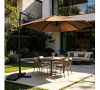 GarveeTech 3M Cantilever Parasol, Large Offset Hanging Parasol with Cross Base, Banana Garden Umbrella Set with 360° Rotatable Adjustable Shade Patio Umbrella for Garden, Patio