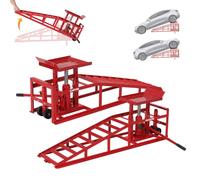 GarveeTech 5 Ton Hydraulic Car Ramps with Wheels (Pair) 25-38cm Adjustable | Heavy Duty Low Profile Vehicle Lift Service Ramps w/Jack, Built-in Steel Casters & Safety Straps for Auto Van Bottle Lifting
