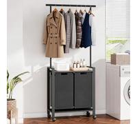 GarveeTech Laundry Sorter, Rolling Laundry Hamper Rack with Hanging Rod, Rolling Cart Clothes Hampers Basketc with Lockable Wheels, Shelf for Bedroom, Bathroom, Laundry Room