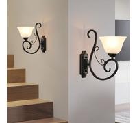 Garwarm 1 Light Glass Dimmable Black Armed Sconce (Set of 2) Garwarm Black
