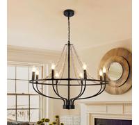 Garwarm 8 - Light Dimmable Wagon Wheel Chandelier with Beaded Accents in Black Garwarm Black