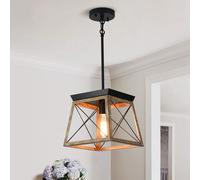 Garwarm Farmhouse Metal Cage Pendant Light Adjustable Height in Black Garwarm Black