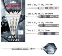 Gary Anderson Silver Star Tungsten Steel Tip Darts by Unicorn - 4 Barrel Styles